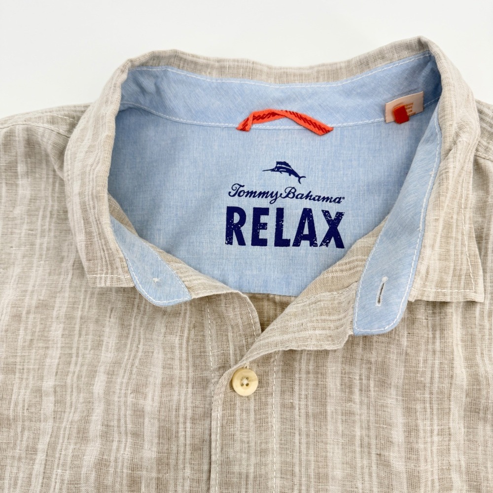 Tommy Bahama Relax Shirt Men 3XL Beige Linen Cotton Striped Long Sleeve Casual - Picture 4 of 9